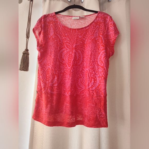 Rachel Zoe Tops - Rachel Zoe Womens Pink Floral Linen Short Sleeve Shirt Size Medium